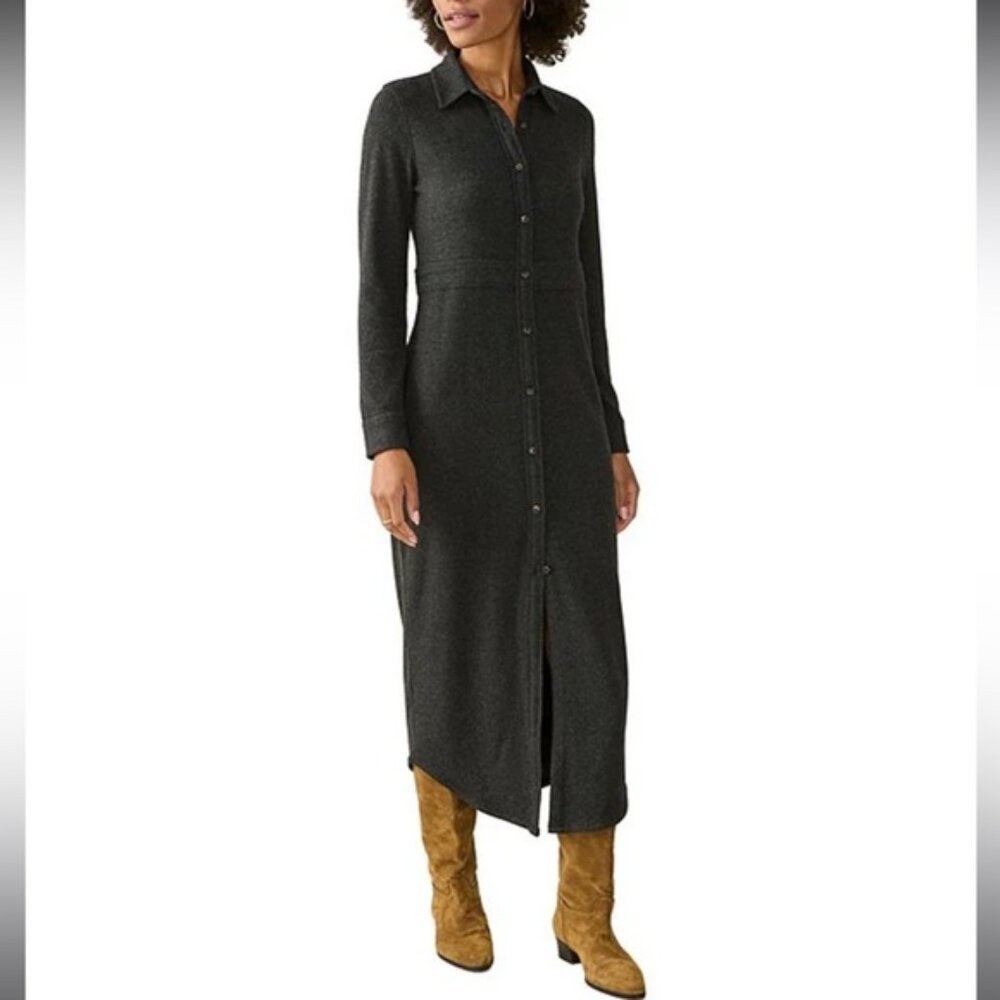 Faherty Legend Sweater Knit Point Collar Button Front Maxi Dress